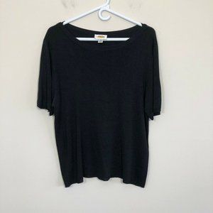 Talbots Size XL Black Short Sleeve Ribbed Silk Top